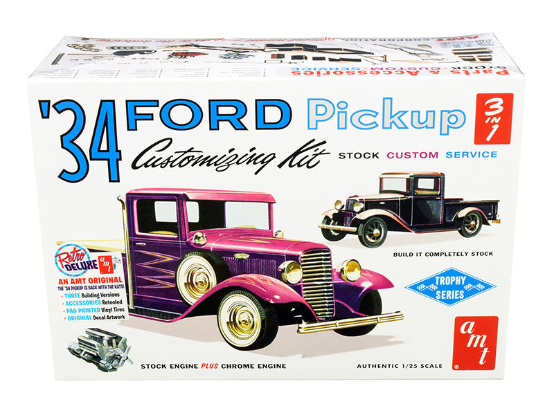 Skill 2 Model Kit 1934 Ford Pickup Truck 3 in 1 Kit "Trophy Series" 1/25 Scale Model