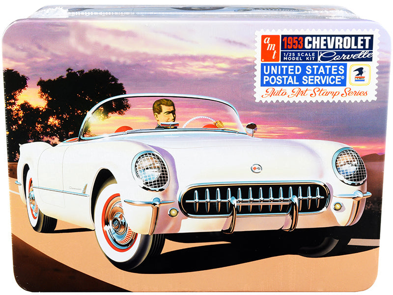 Skill 2 Model Kit 1953 Chevrolet Corvette "USPS" (United States Postal Service) Themed Collectible Tin 1/25 Scale Model