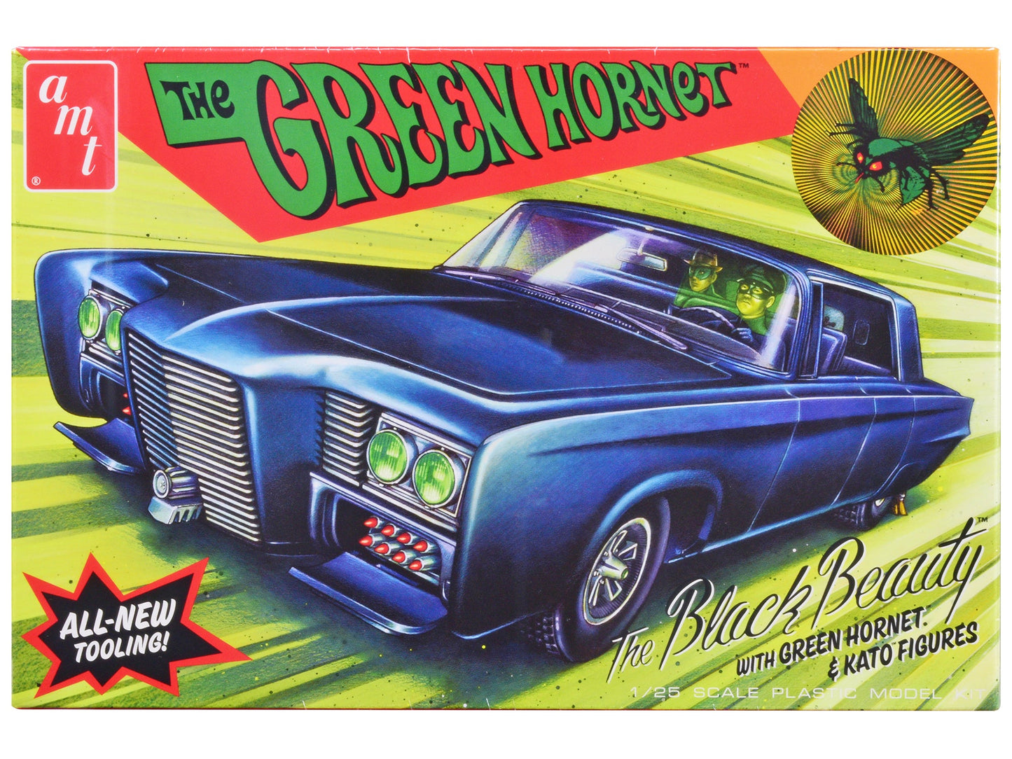 Skill 2 Model Kit Black Beauty "The Green Hornet" (1966–1967) TV Series with Green Hornet and Kato Figures 1/25 Scale Model