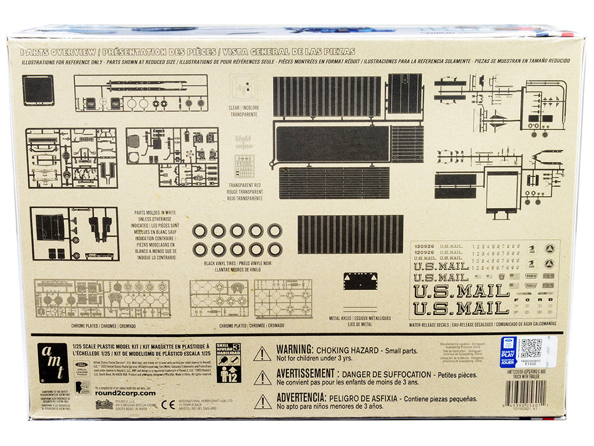 Skill 3 Model Kit Ford C900 Truck Tractor with Trailer "U.S. Mail" 1/25 Scale Model