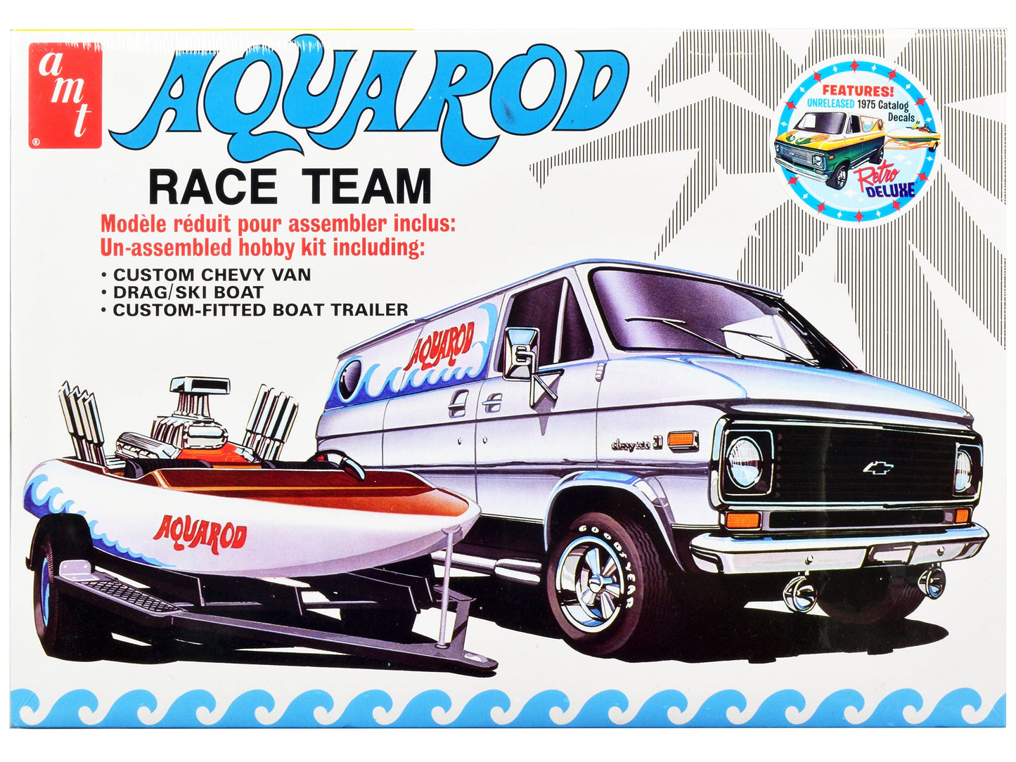 Skill 2 Model Kit Chevrolet Custom Van with Drag/Ski Boat and Trailer "Aqua Rod Race Team" 1/25 Scale Model