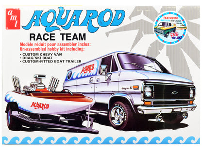 Skill 2 Model Kit Chevrolet Custom Van with Drag/Ski Boat and Trailer "Aqua Rod Race Team" 1/25 Scale Model