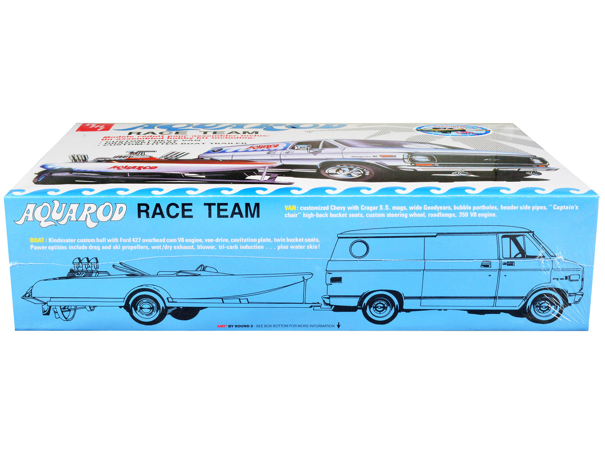 Skill 2 Model Kit Chevrolet Custom Van with Drag/Ski Boat and Trailer "Aqua Rod Race Team" 1/25 Scale Model