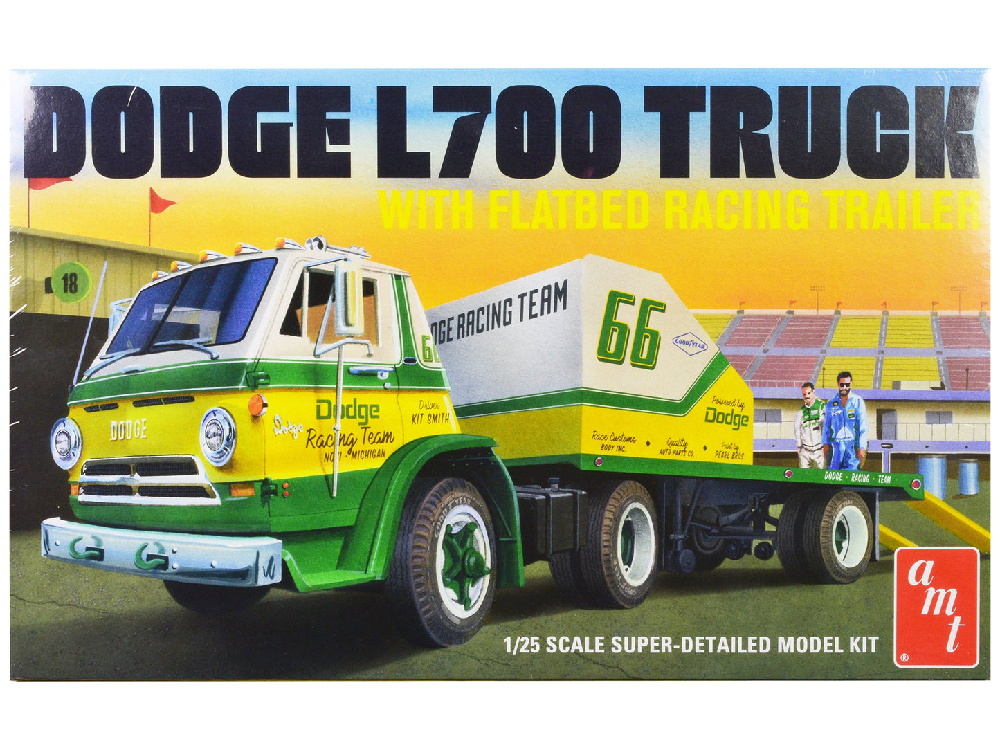 Skill 3 Model Kit 1966 Dodge L700 Truck with Flatbed Racing Trailer 1/25 Scale Model