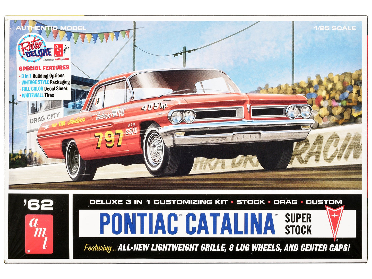 Skill 2 Model Kit 1962 Pontiac Catalina Super Stock 3-in-1 Kit 1/25 Scale Model