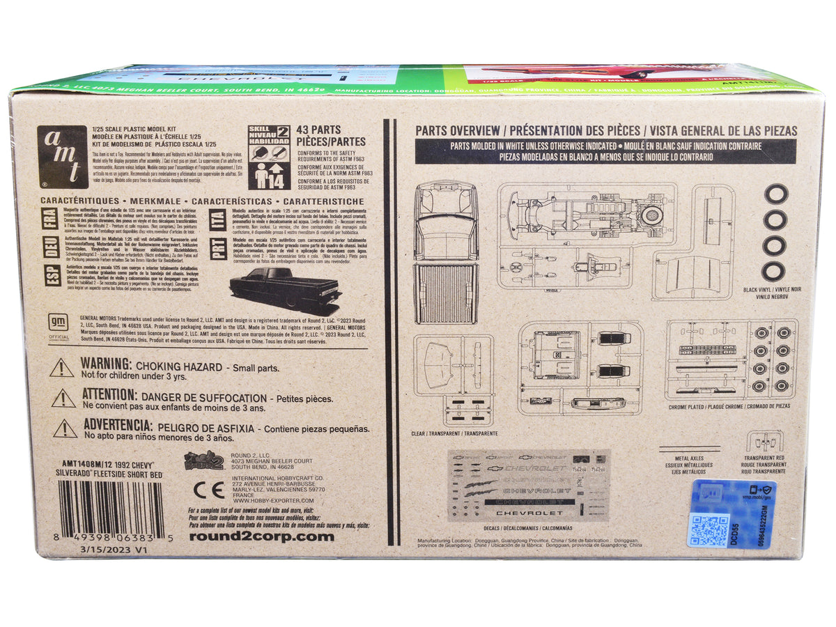 Skill 2 Model Kit 1992 Chevrolet Silverado C1500 Fleetside Short Bed Pickup Truck "Easy Build" 1/25 Scale Model