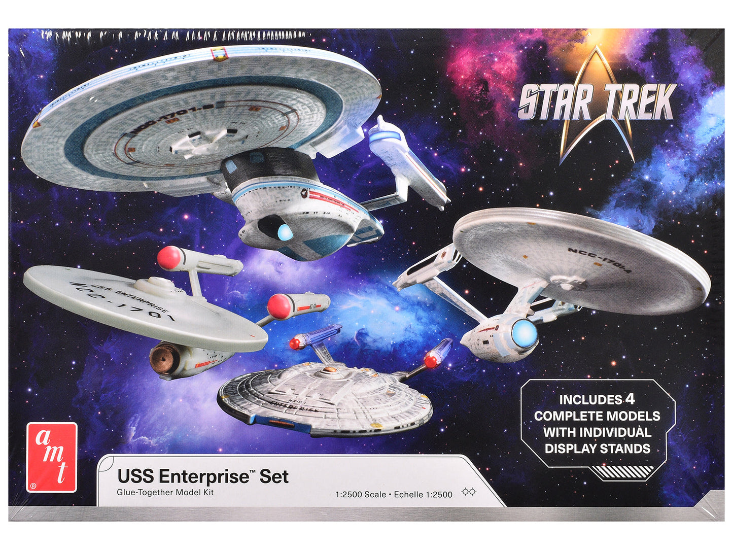 Skill 2 Model Kit U.S.S. Enterprise Four Ship Set "Star Trek" 1/2500 Scale Model