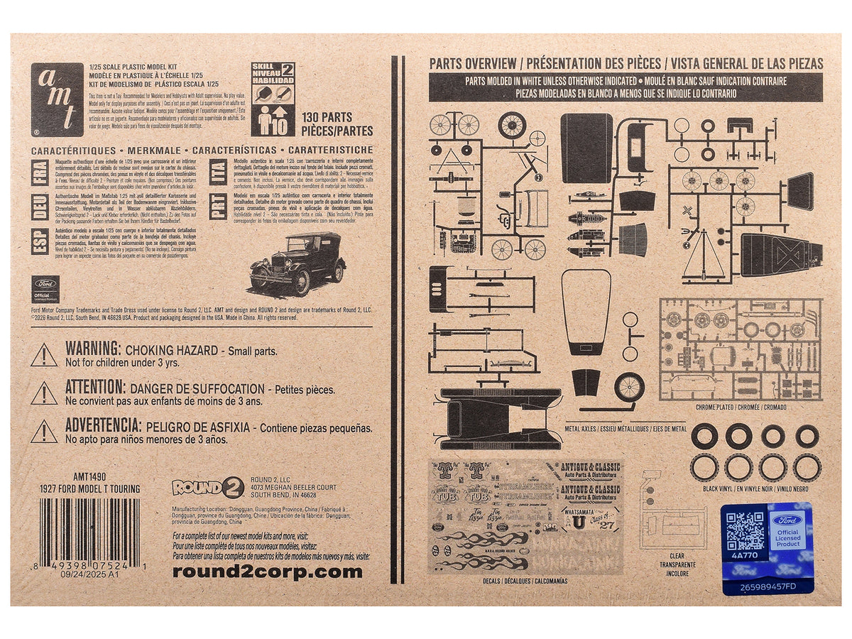 Skill 2 Model Kit 1927 Ford Model T Touring 2 in 1 Kit 1/25 Scale Model