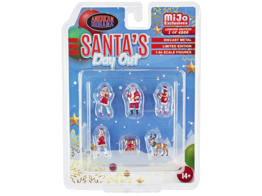 "Santa's Day Out" 6 piece Diecast Set (1 Male 2 Female 1 Reindeer 1 Present Figures and Accessories) Limited Edition to 4800 pieces Worldwide 1/64 Scale Models