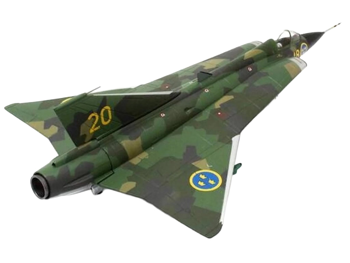 Saab J35J Draken Fighter Aircraft "Splinter Camouflage Scheme F 18 Sodertorn Wing" (1972) Swedish Air Force 1/72 Diecast Model Airplane