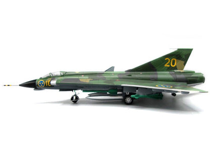 Saab J35J Draken Fighter Aircraft "Splinter Camouflage Scheme F 18 Sodertorn Wing" (1972) Swedish Air Force 1/72 Diecast Model Airplane