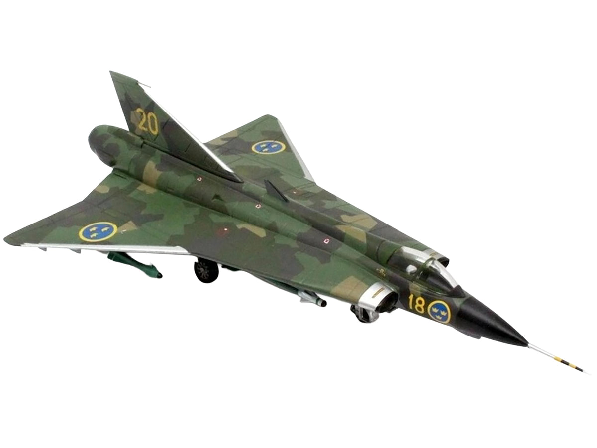 Saab J35J Draken Fighter Aircraft "Splinter Camouflage Scheme F 18 Sodertorn Wing" (1972) Swedish Air Force 1/72 Diecast Model Airplane