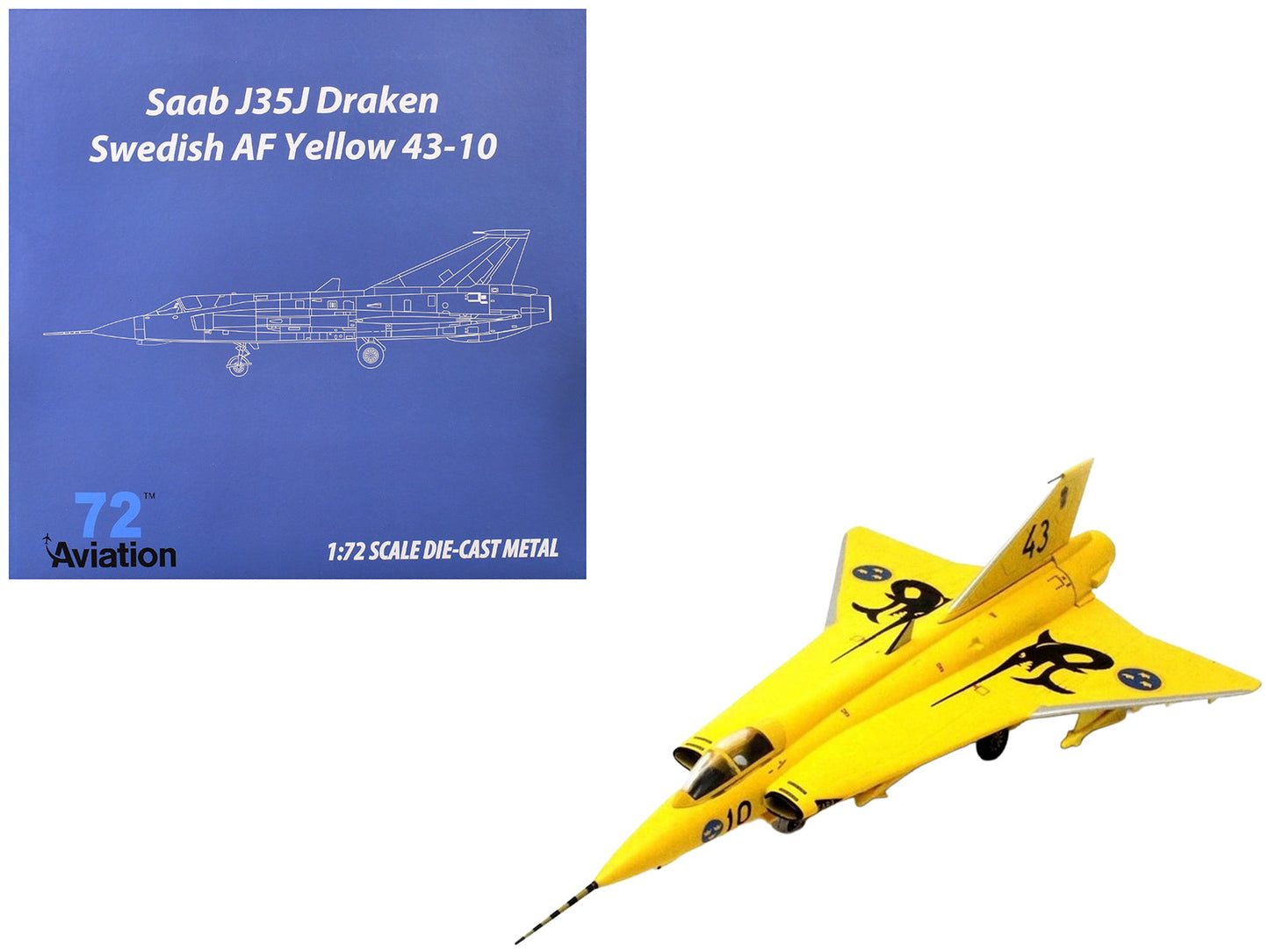 Saab J35J Draken Fighter Aircraft "43-10 3 "Johan Gul" Squadron 10 Wing Final Flight Livery" (1997) Swedish Air Force 1/72 Diecast Model Airplane