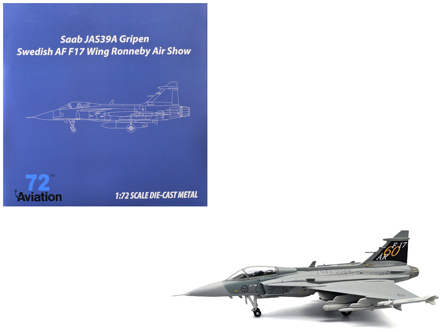 Saab JAS 39A Gripen Fighter Aircraft "17 Wing 60th Anniversary Livery Ronneby Air Show" (2004) Swedish Air Force 1/72 Diecast Model Airplane