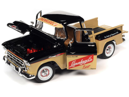 1957 Chevrolet 3100 Stepside Pickup Truck Black and Tan with Graphics "Leinenkugle's Beer The Pride of Chippewa Falls" 1/18 Diecast Model
