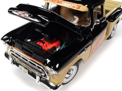 1957 Chevrolet 3100 Stepside Pickup Truck Black and Tan with Graphics "Leinenkugle's Beer The Pride of Chippewa Falls" 1/18 Diecast Model