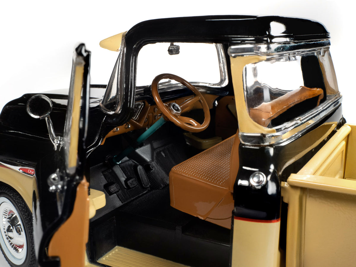 1957 Chevrolet 3100 Stepside Pickup Truck Black and Tan with Graphics "Leinenkugle's Beer The Pride of Chippewa Falls" 1/18 Diecast Model