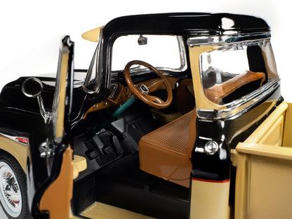 1957 Chevrolet 3100 Stepside Pickup Truck Black and Tan with Graphics "Leinenkugle's Beer The Pride of Chippewa Falls" 1/18 Diecast Model
