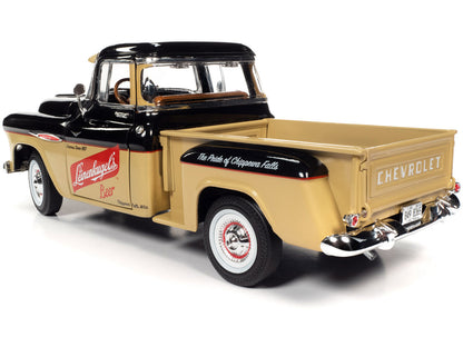 1957 Chevrolet 3100 Stepside Pickup Truck Black and Tan with Graphics "Leinenkugle's Beer The Pride of Chippewa Falls" 1/18 Diecast Model