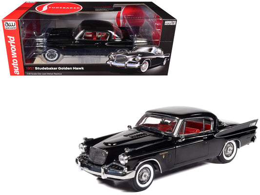 1957 Studebaker Golden Hawk Midnight Black with Red Interior 1/18 Diecast Model