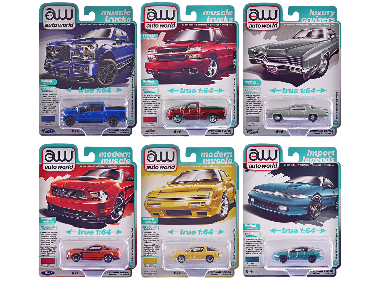 Auto World Premium 2025 Release 1 Set B of 6 pieces 1/64 Diecast Model Cars