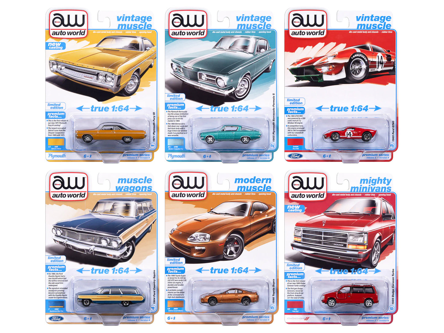 Auto World Premium 2025 Release 3 Set A of 6 pieces 1/64 Diecast Model Cars