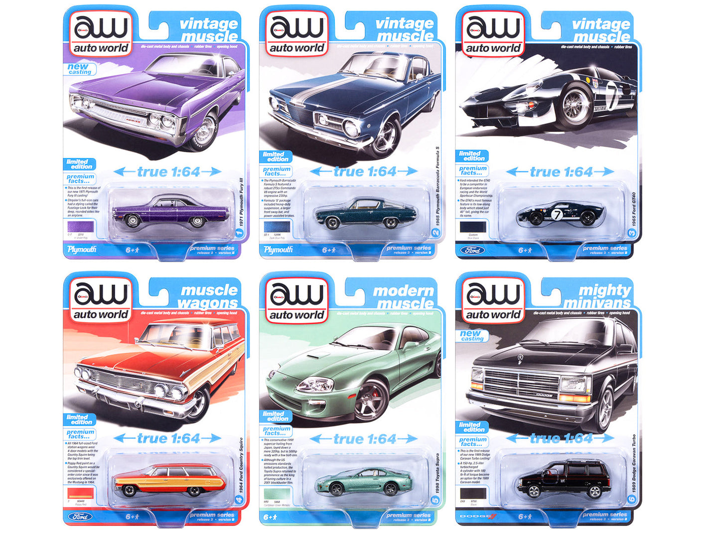 Auto World Premium 2025 Release 3 Set B of 6 pieces 1/64 Diecast Model Cars