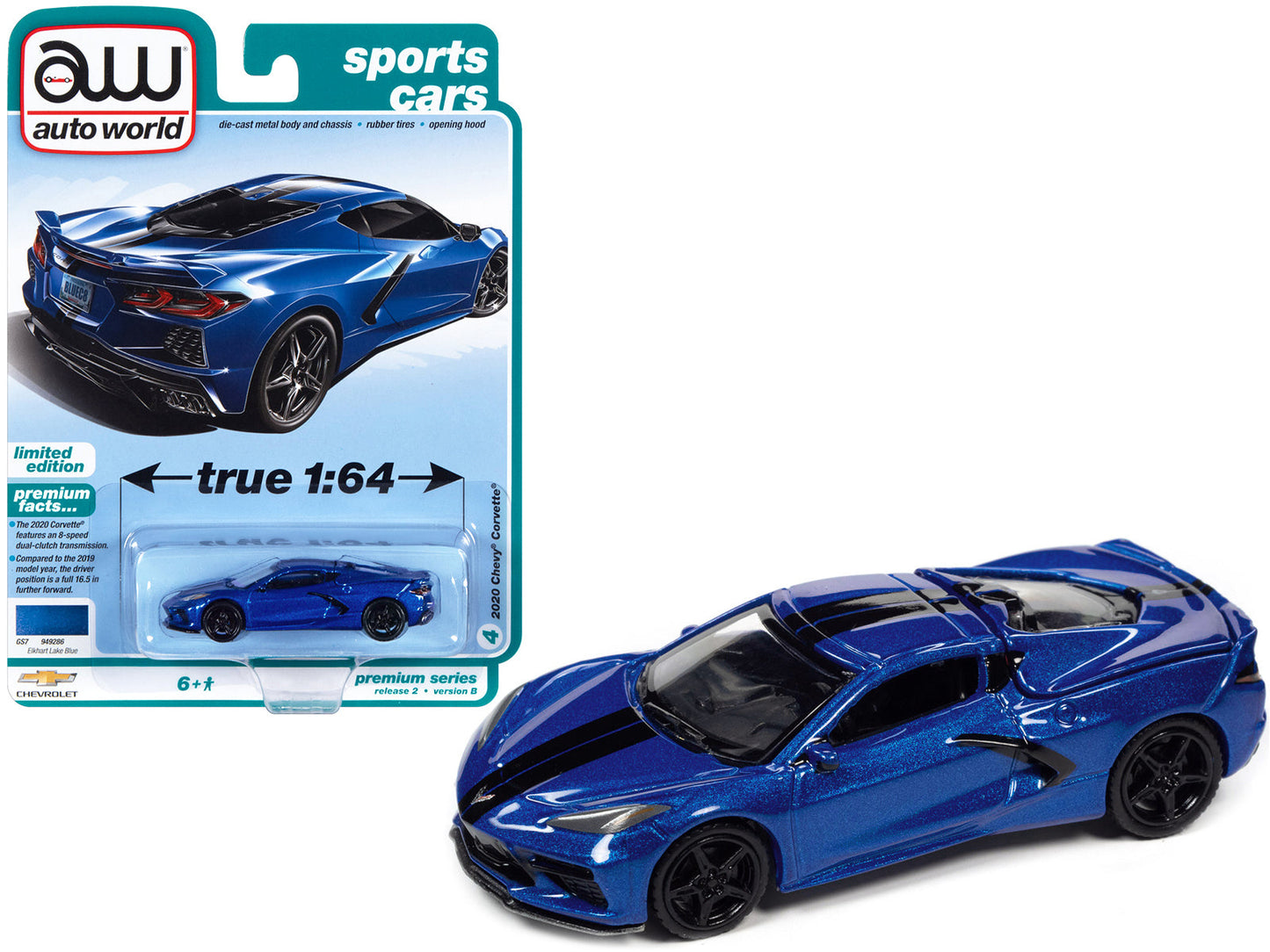 2020 Chevrolet Corvette Elkhart Lake Blue Metallic "Sports Cars" Limited Edition 1/64 Diecast Model Car