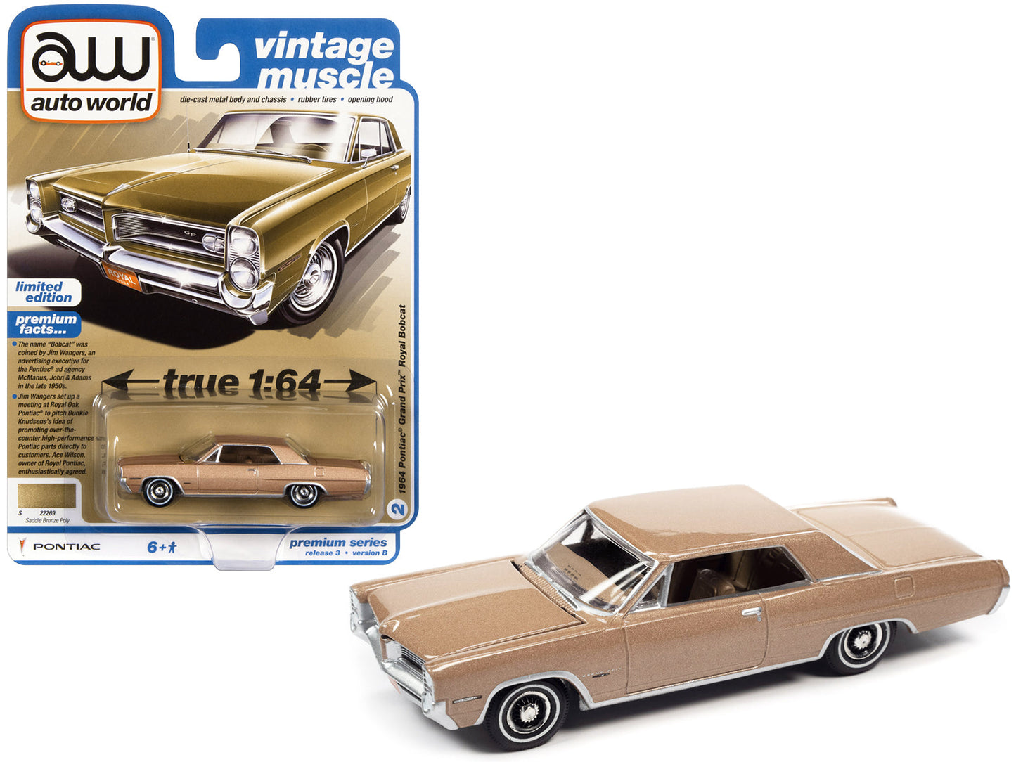 1964 Pontiac Grand Prix Royal Bobcat Saddle Bronze Metallic "Vintage Muscle" Limited Edition 1/64 Diecast Model Car