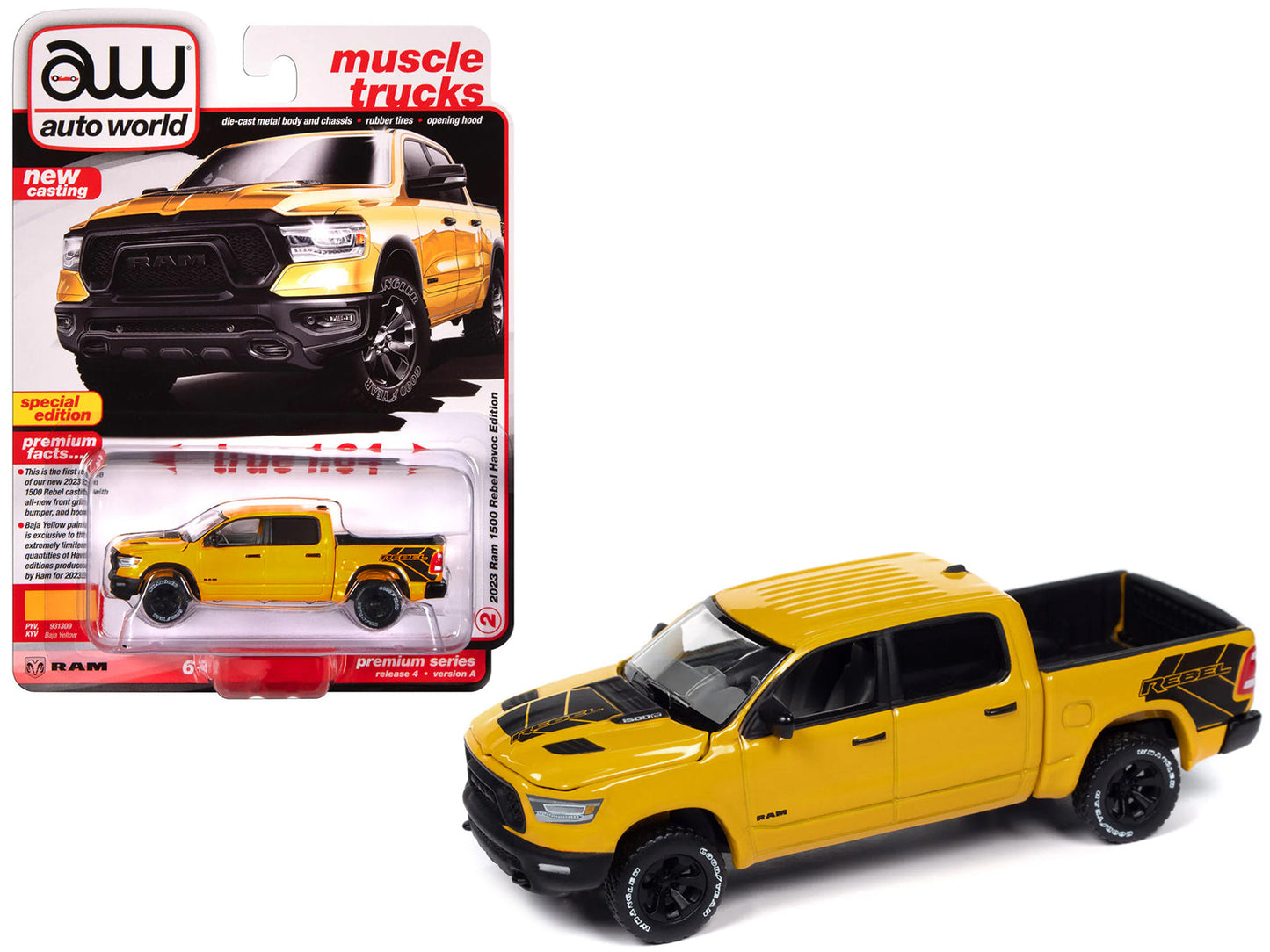 2023 Ram 1500 Rebel Havoc Edition Pickup Truck Baja Yellow "Muscle Trucks" Series 1/64 Diecast Model Car