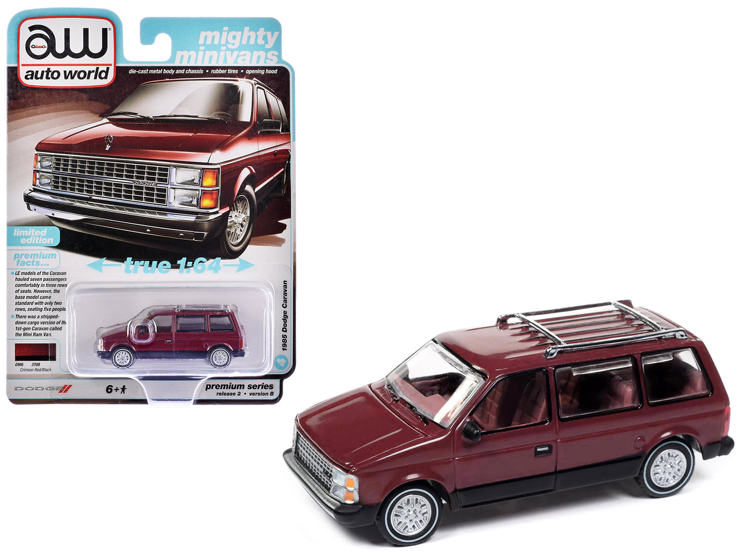 1985 Dodge Caravan Van Crimson Red and Black "Mighty Minivans" Series 1/64 Diecast Model Car
