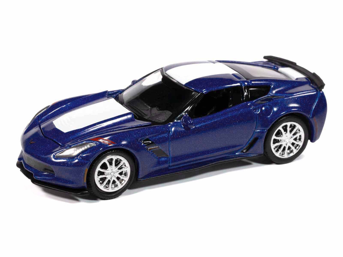 2018 Chevrolet Corvette Grand Sport Admiral Blue with White Stripe "Sports Cars" Series 1/64 Diecast Model Car