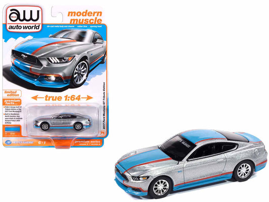 2017 Ford Mustang GT Tribute Edition "Petty's Garage" Ingot Silver Metallic with Petty Blue and Red Stripes "Modern Muscle" Series 1/64 Diecast Model Car