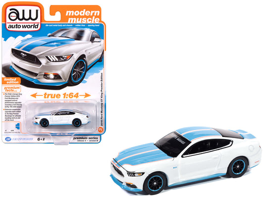2016 Ford Mustang GT King Premier Edition "Petty's Garage" Oxford White with Petty Blue Stripes "Modern Muscle" Series 1/64 Diecast Model Car