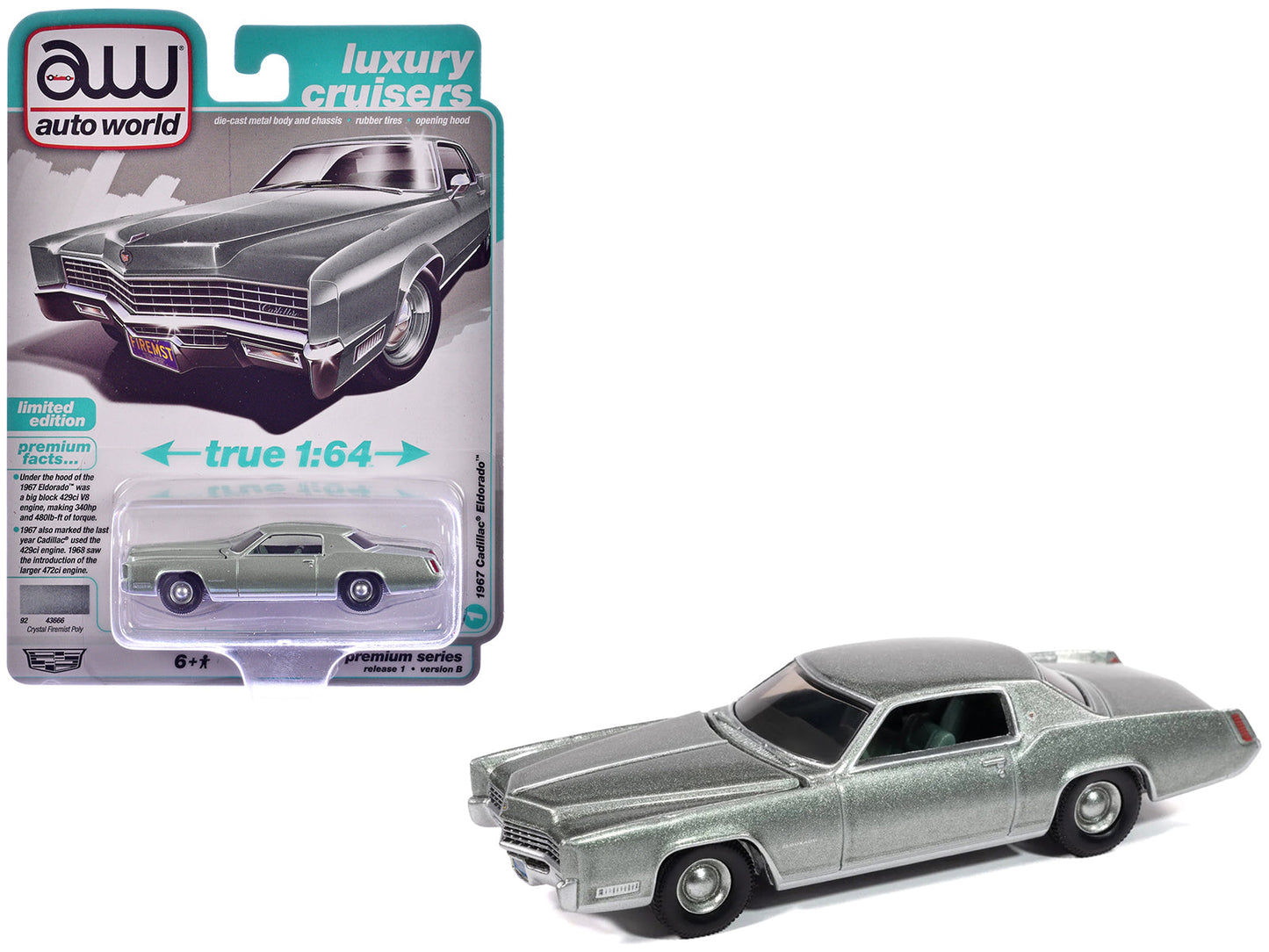 1967 Cadillac Eldorado Crystal Firemist Metallic with Green Interior "Luxury Cruisers" Series 1/64 Diecast Model Car