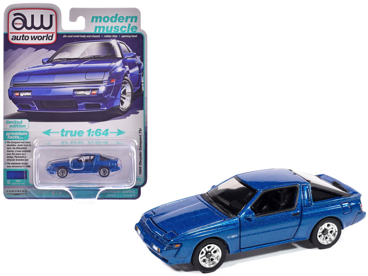 1988 Chrysler Conquest TSi Bright Blue Metallic "Modern Muscle" Series 1/64 Diecast Model Car