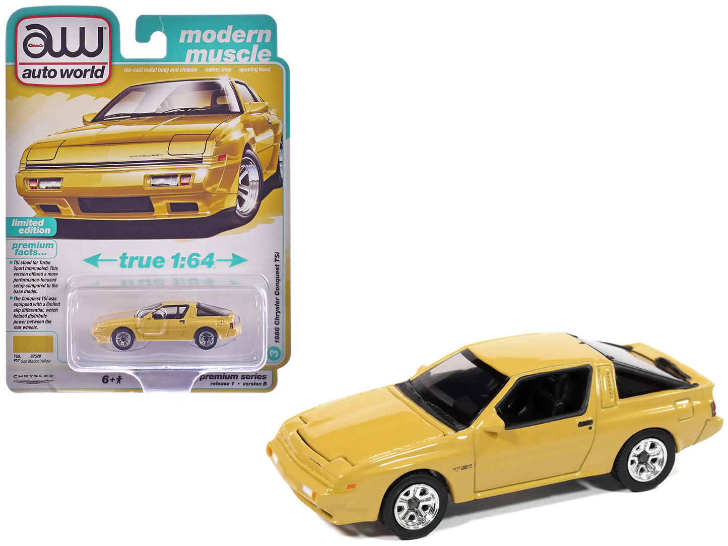 1988 Chrysler Conquest TSi San Marino Yellow "Modern Muscle" Series 1/64 Diecast Model Car