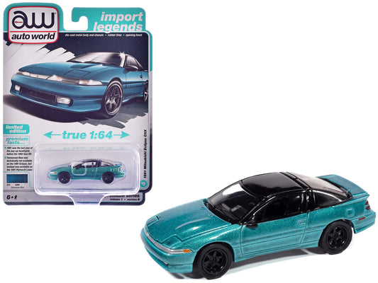 1991 Mitsubishi Eclipse GSX Tennessee Blue Metallic with Black Top "Import Legends" Series 1/64 Diecast Model Car