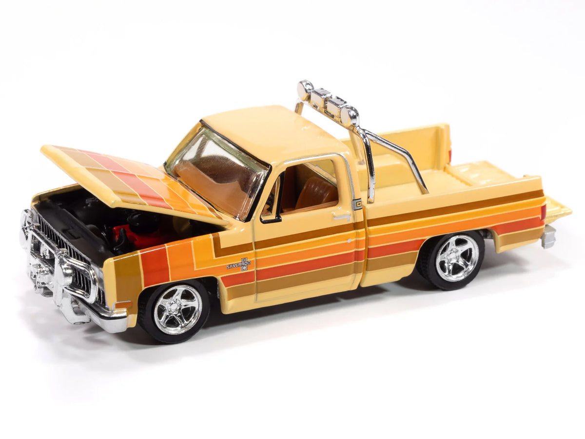 1981 Chevrolet Silverado Fleetside Pickup Truck Cream with Stripes "Hobby Exclusive" Series 1/64 Diecast Model Car