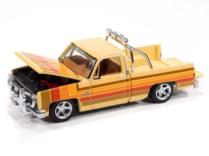1981 Chevrolet Silverado Fleetside Pickup Truck Cream with Stripes "Hobby Exclusive" Series 1/64 Diecast Model Car