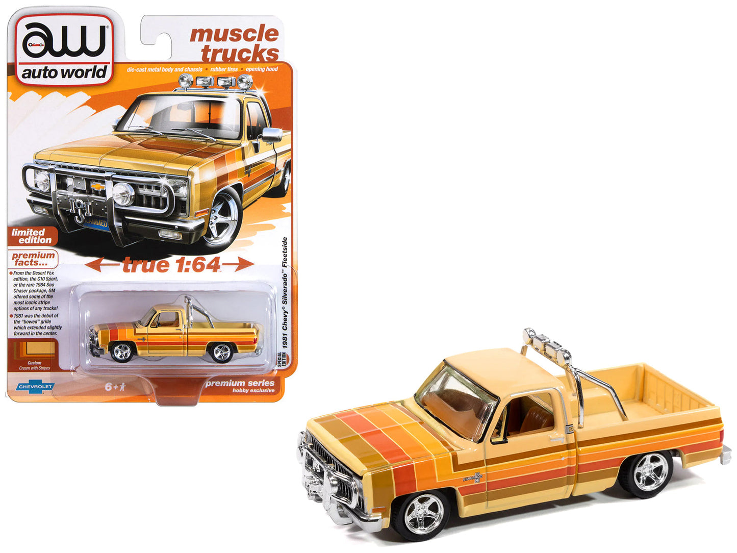 1981 Chevrolet Silverado Fleetside Pickup Truck Cream with Stripes "Hobby Exclusive" Series 1/64 Diecast Model Car