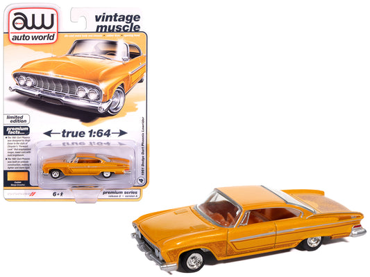 1961 Dodge Dart Phoenix Lowrider Mango Smoothie Metallic with Graphics and Orange Interior "Vintage Muscle" Series 1/64 Diecast Model Car