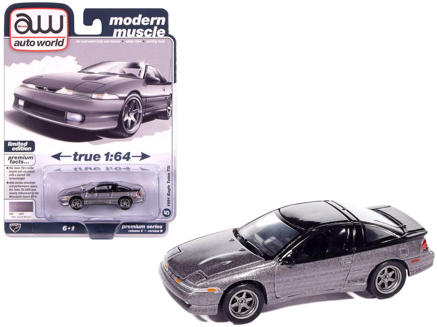 1991 Eagle Talon TSi Medium Quartz Metallic with Black Top "Modern Muscle" Series 1/64 Diecast Model Car
