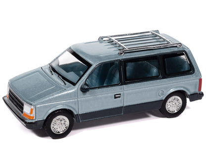 1987 Plymouth Voyager Van Ice Blue Metallic and Twilight Blue Metallic 2-Tone with Blue Interior "Mighty Minivans" Series 1/64 Diecast Model Car