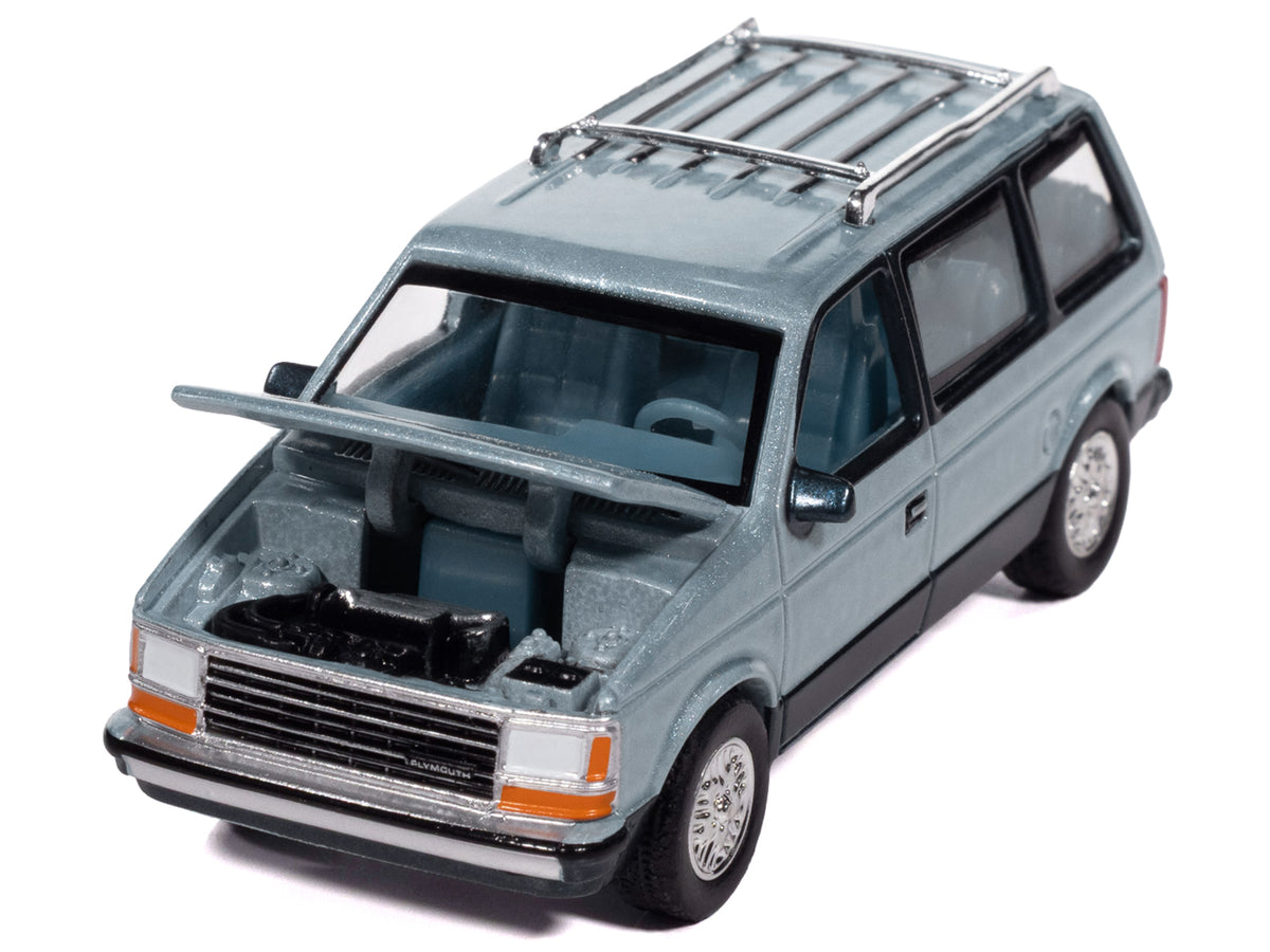 1987 Plymouth Voyager Van Ice Blue Metallic and Twilight Blue Metallic 2-Tone with Blue Interior "Mighty Minivans" Series 1/64 Diecast Model Car