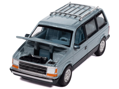 1987 Plymouth Voyager Van Ice Blue Metallic and Twilight Blue Metallic 2-Tone with Blue Interior "Mighty Minivans" Series 1/64 Diecast Model Car