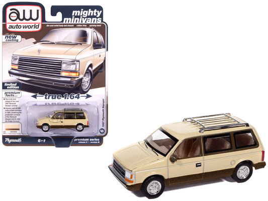 1987 Plymouth Voyager Van Light Cream and Golden Bronze Metallic 2-Tone "Mighty Minivans" Series 1/64 Diecast Model Car