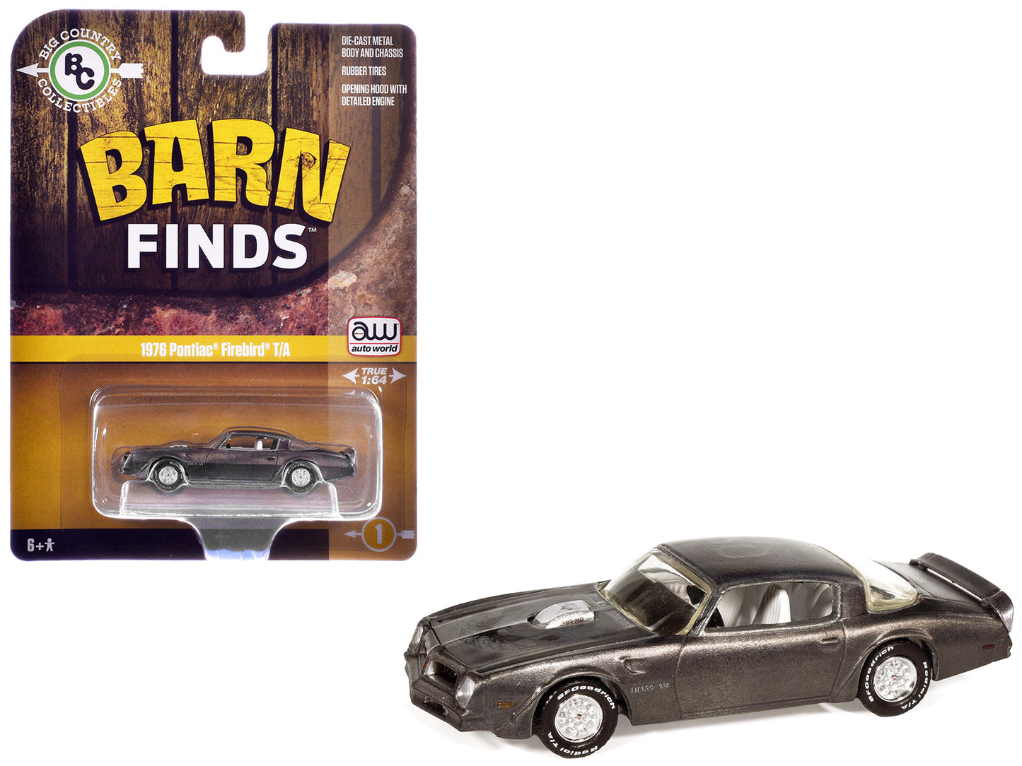 1976 Pontiac Firebird T/A "Barn Finds" Gray Metallic (Weathered) with White Interior "Big Country Collectibles" 2025 Series 1/64 Diecast Model Car