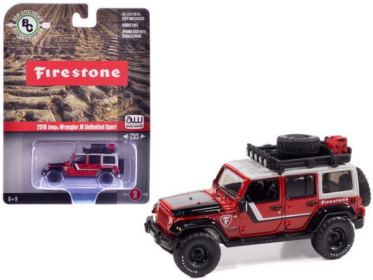 2018 Jeep Wrangler JK Unlimited Sport "Firestone Field Agent" Red with Graphics and Gray Top with Roof Rack "Big Country Collectibles" 2025 Series 1/64 Diecast Model Car