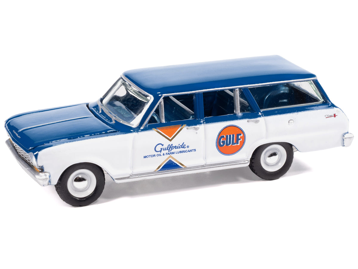 1963 Chevrolet II Nova 400 Wagon "Gulf" Blue and White with Blue Interior "Big Country Collectibles" 2025 Series 1/64 Diecast Model Car